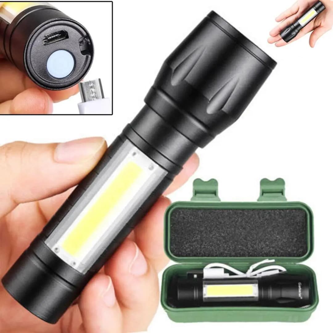 Portable Mini Led Flashlight Zoom Torch Built In Battery USB Rechargeable