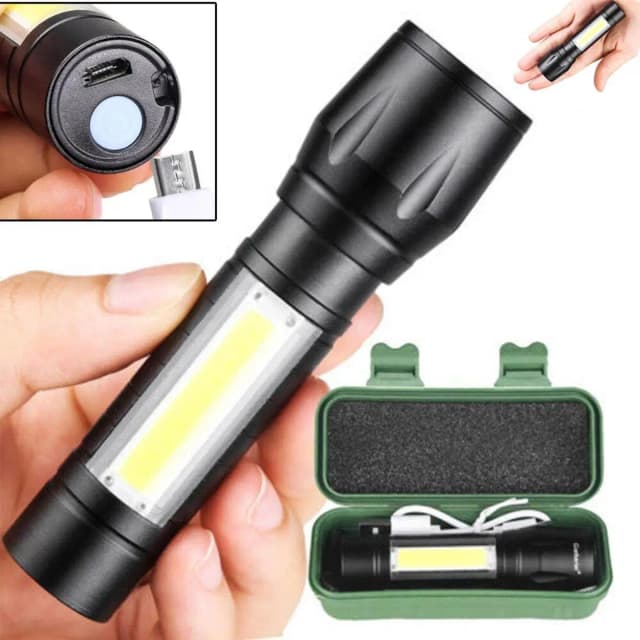 Portable Mini Led Flashlight Zoom Torch Built In Battery USB Rechargeable