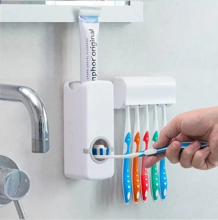 Set of Toothpaste Dispenser & Toothbrush Holder