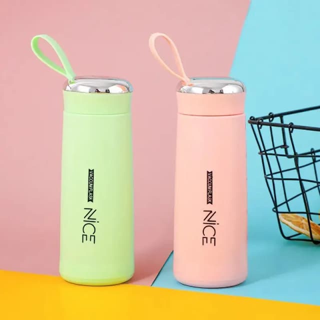 400ml Glass Water Bottles NICE | Double Wall Vacuum Insulation Hot & Cold Thermos Flask | Easy to Carry Travel Water Bottles