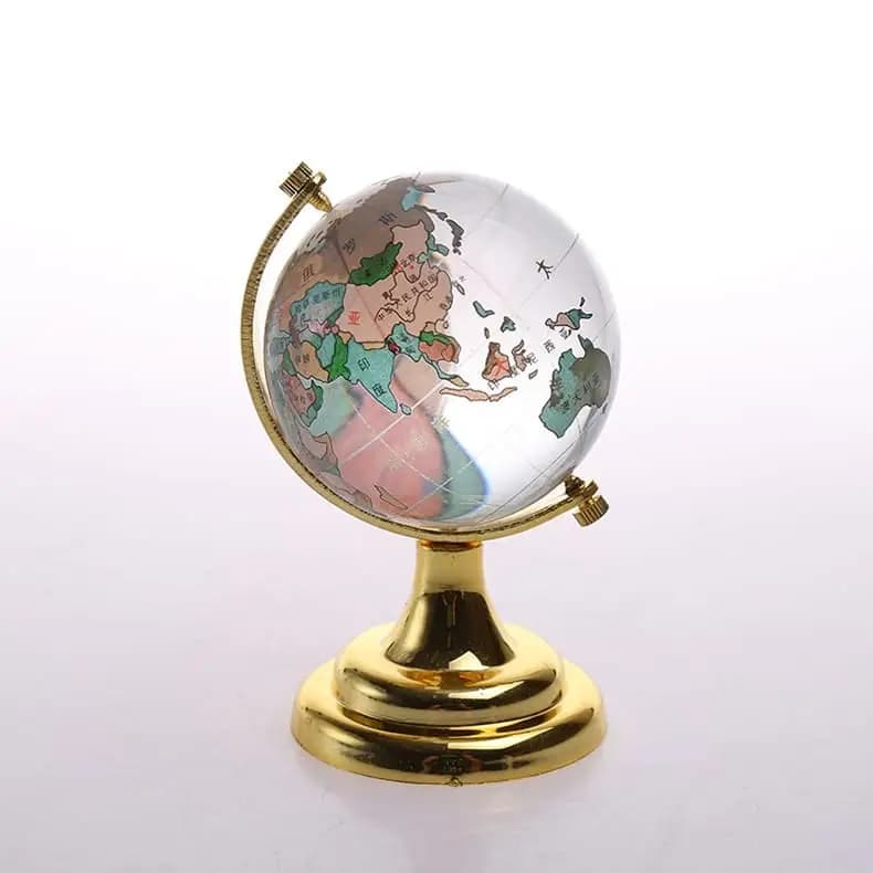 Small Glass World Globe With Colored Map Paperweight Desk Decor