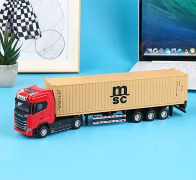 1:50 Scale Diecast Alloy Truck Head Model Toy Container Truck Pull Back With Light